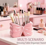 Elegant Bow Shape Cosmetic Brush Organizer, Decorative Beauty Brush Holder, Dual Purpose Ceramic Bow Organizer, Vanity Storage Holder