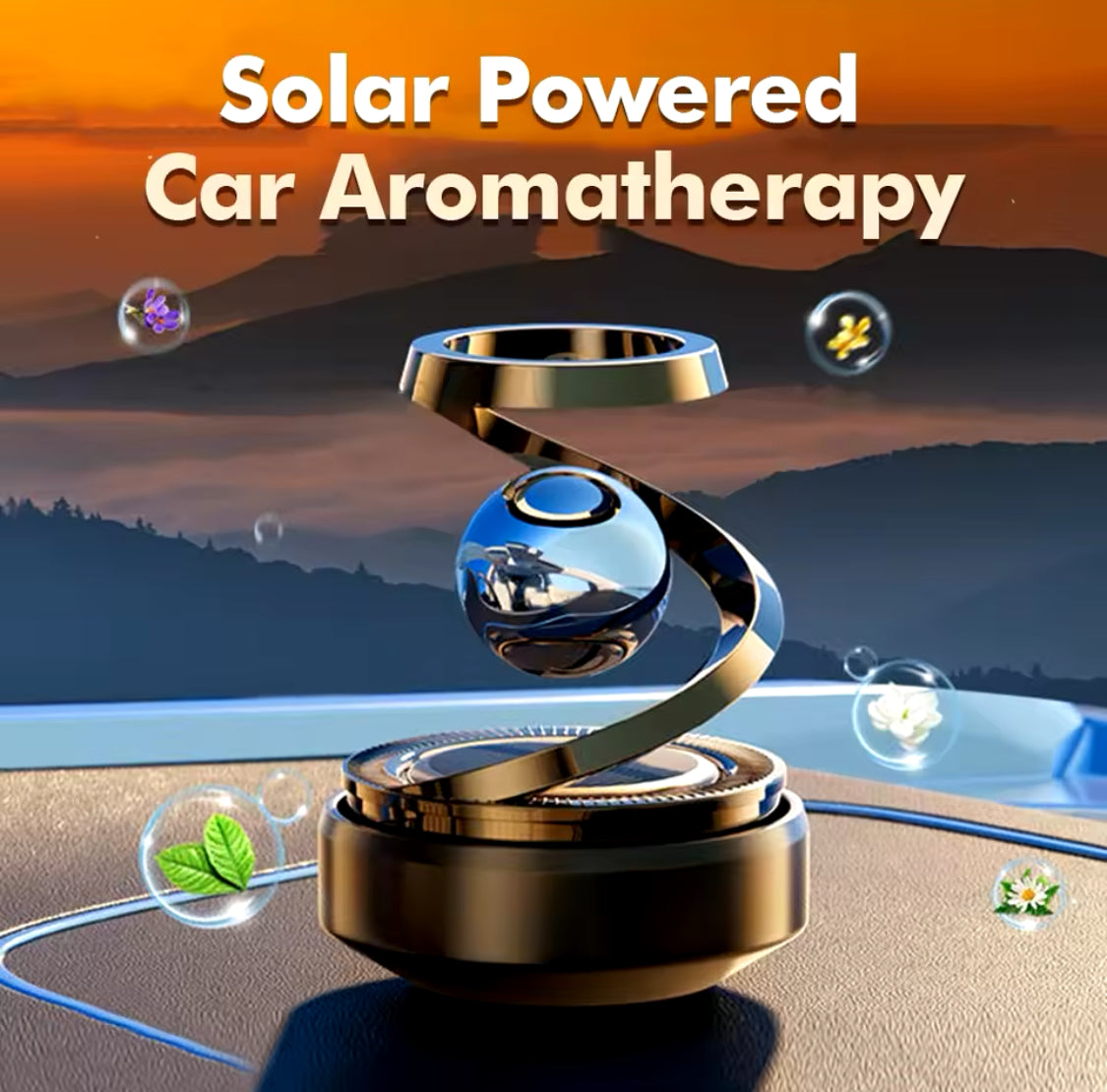 Solar Powered Car Diffuser, Solar Powered Rotating Car Aromatherapy Diffuser, Durable Alloy Fragrance Diffuser, Car Air Freshener Diffuser