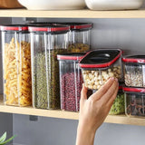 Spiral Button Sealed Container,  Plastic Food Storage Container, Kitchen Organizer Jars Box, Multi Capacity Grain Storage Box, Kitchen Snacks Dry Plastic Fresh Keeping Tank,  Acrylic Condiment Seasoning Set