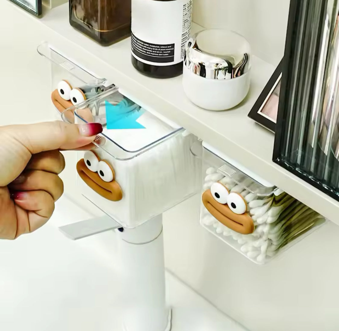 Transparent Smiley Mini Drawer, Under Table Drawer Storage Box, Cosmetic Pull Out Shelf Storage Box, Under Cabinet Storage Drawer