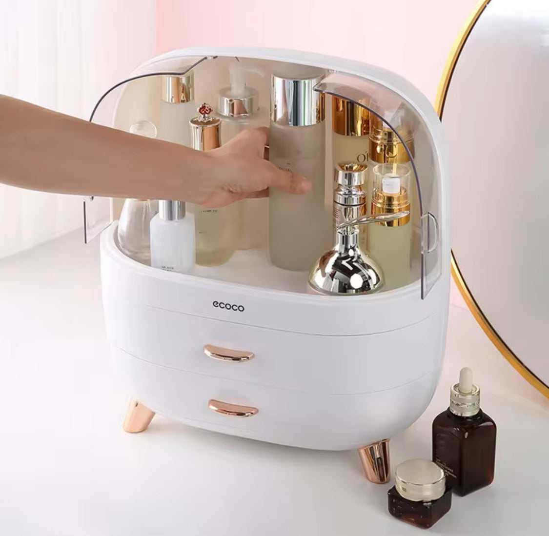 Desktop Cosmetics Storage Box With Drawers, Makeup Sundries Storage Organizer, Cosmetic Display Case, Dust Proof Storage Rack