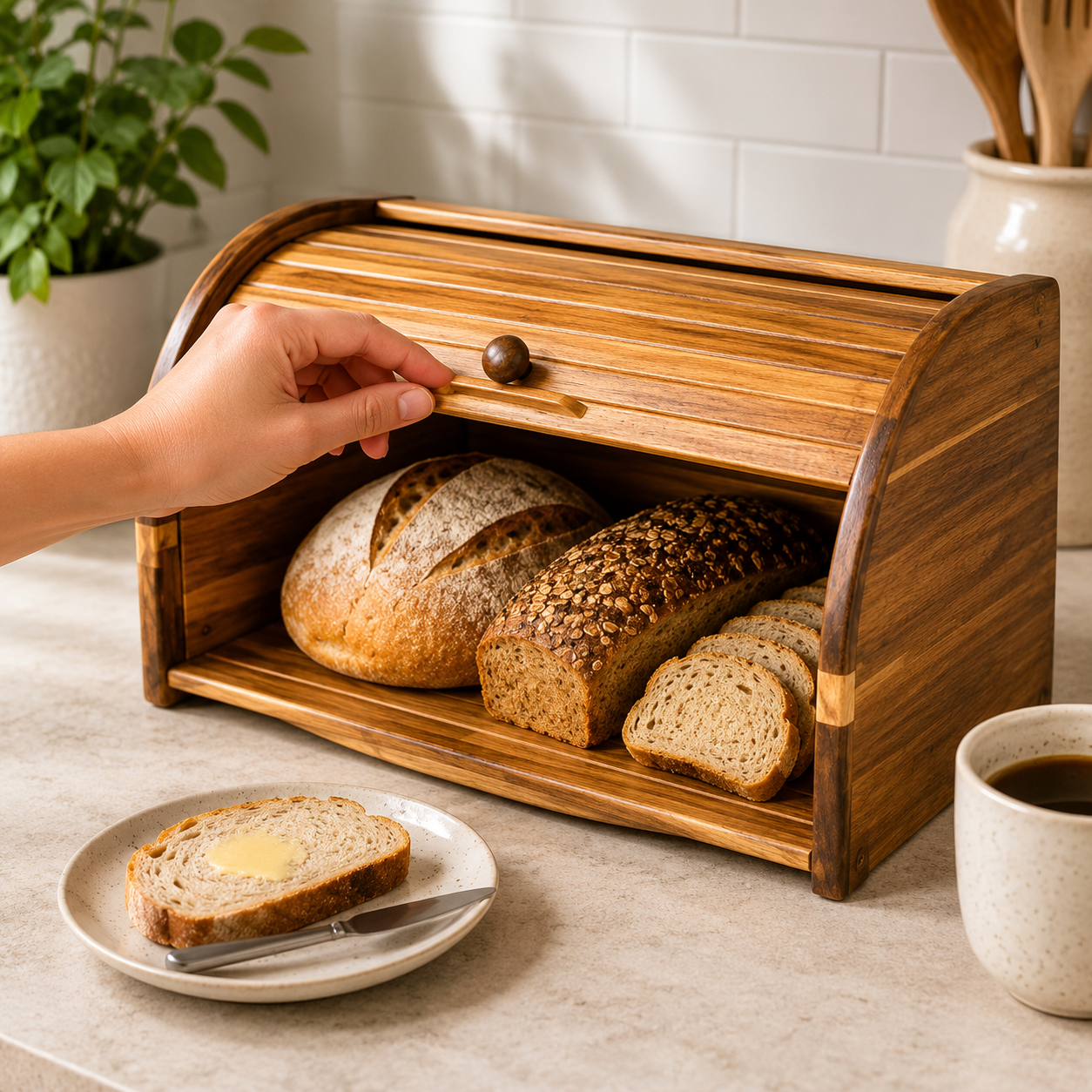 Premium Wooden Bread Box, Classic Kitchen Bread Keeper, Wooden Bakery Storage Box, Heritage Wooden Bread Box