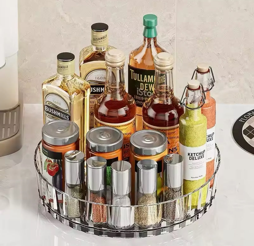 360° Rotating Tray Spice Rack, Seasoning Kitchen Organizer With Base, Non Slip Spice Round Rack Plate, Rotatable Condiment Rack, Multifunctional Rotating Fruit Tray