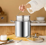 3.5L Deep Fryer Pot With Glass Lid, Stainless Steel Frying Pot With Mesh Steamer Basket, Kitchen Tools