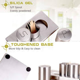 Stainless Steel Salt And Pepper With Stand, Mini Salt And Pepper Shaker Set, Spice And Seasoning Set With Toothpick Container