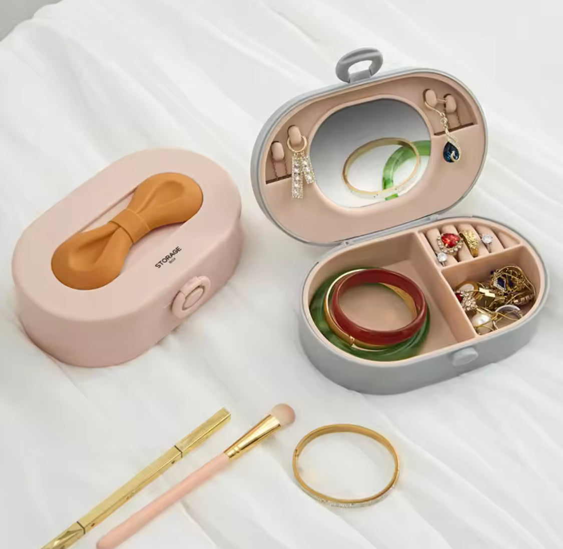 Potable Bowknot Jewellery Organiser Box, Multipurpose Jewellery Storage Box, Elegant Decorative Necklace Earrings Bracelet Container