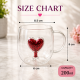 Double Wall Glass Coffee Mug, Transparent Heart & Bow Coffee Mugs, Cute Decorative Glass Tea Cup