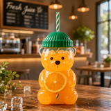 Bear Shape Glass Cup With Straw, Bear Shape Beverage Cup, Bear Smoothie Cup With Straw, Bear Drinking Cup With Lid And Straw
