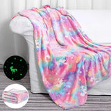 Glow In The Dark Blanket, Luminous Glowing Blanket For Kids, Super Soft Cozy Warm Rainbow Blanket, Unicorns Flannel Throw Blanket, Sleepiwsh Unicorn Kids Glow Throw, Rainbow Blanket Birthday for Toddler Kids, Cozy Soft Fluffy Fleece Nap Sleep Blankets