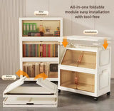 Multi Layer Foldable Storage Cabinet, Bedroom Closet Organizer With Doors, Portable Wardrobe Cabinet, Clothes Storage Organizer, No Installation Storage Cabinet, Plastic Folding Storage Cabinet