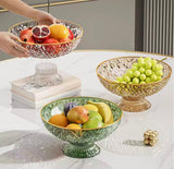 Luxury Fruit Bowl with Gold Rim, Elegant Crystal Pedestal Fruit Serving Bowl, Multipurpose Diamond Cut Fruit Bowl with Gold Edge, Decorative Crystal Centerpiece Bowl