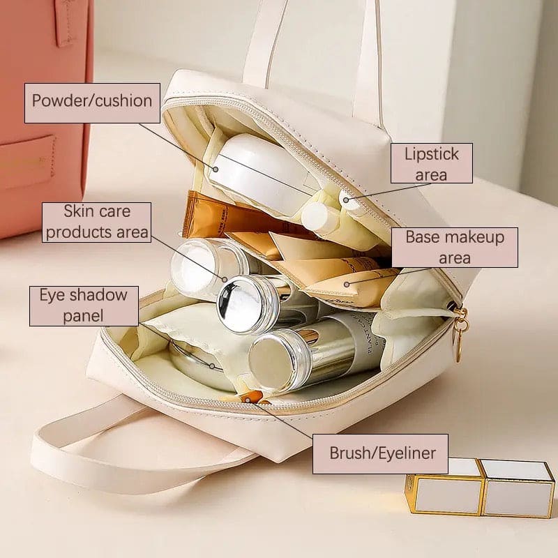 Shell Shape Cosmetic Bag, Large Capacity Handheld Cosmetic Bag, Multiple Compartments PU Travel Pouch, Waterproof Wash Kit Handbag, Fashionable Makeup Organizer with Handle, Stylish Double Zipper Travel Bag