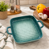 Ceramic Baking And Serving Tray, Deep Ceramic Baking Dish with Side Handles, Heavy Duty Ceramic Baking Tray with Raised Grill Ridges