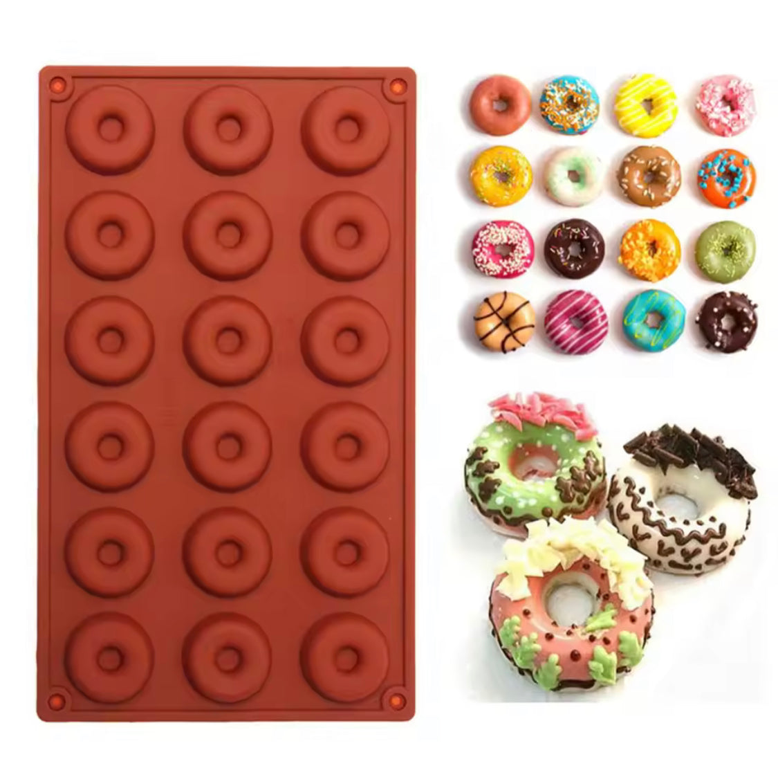 Mini Silicone Donut Chocolate Molds, 18 Grids 3D Silicone Donuts Molds, Pastry Decorating Molds