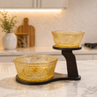 Nordic 2 Tier Dessert And Snack Display Stand, Elegant Glass Fruit Bowl With Wooden Stand, Luxury Glass Serving Bowls With Wooden Base