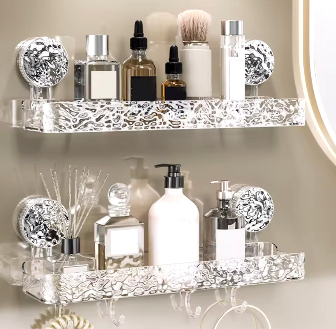 Suction Cup Bathroom Shelf, Wall Mounted Bathroom Storage Organizer, Transparent Bathroom Storage Rack
