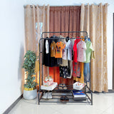 Dual Pole Metal Clothes Stand With Shoe Tiers, Standing Wardrobe Clothes Rack, Floor Stand Drying Rack