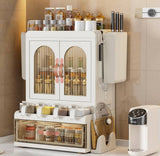 Multifunctional Arched Door Kitchen Organizer with Drawer, Dual Door Kitchen Seasoning Spice Organizer, Kitchen Spice Rack Organizer with Knife Holder & Storage Cabinet, Knife Holder