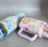 Stainless Steel Flower Design Tumbler With Lid, Vacuum Insulated Car Mug, Thermal Iced Bottle