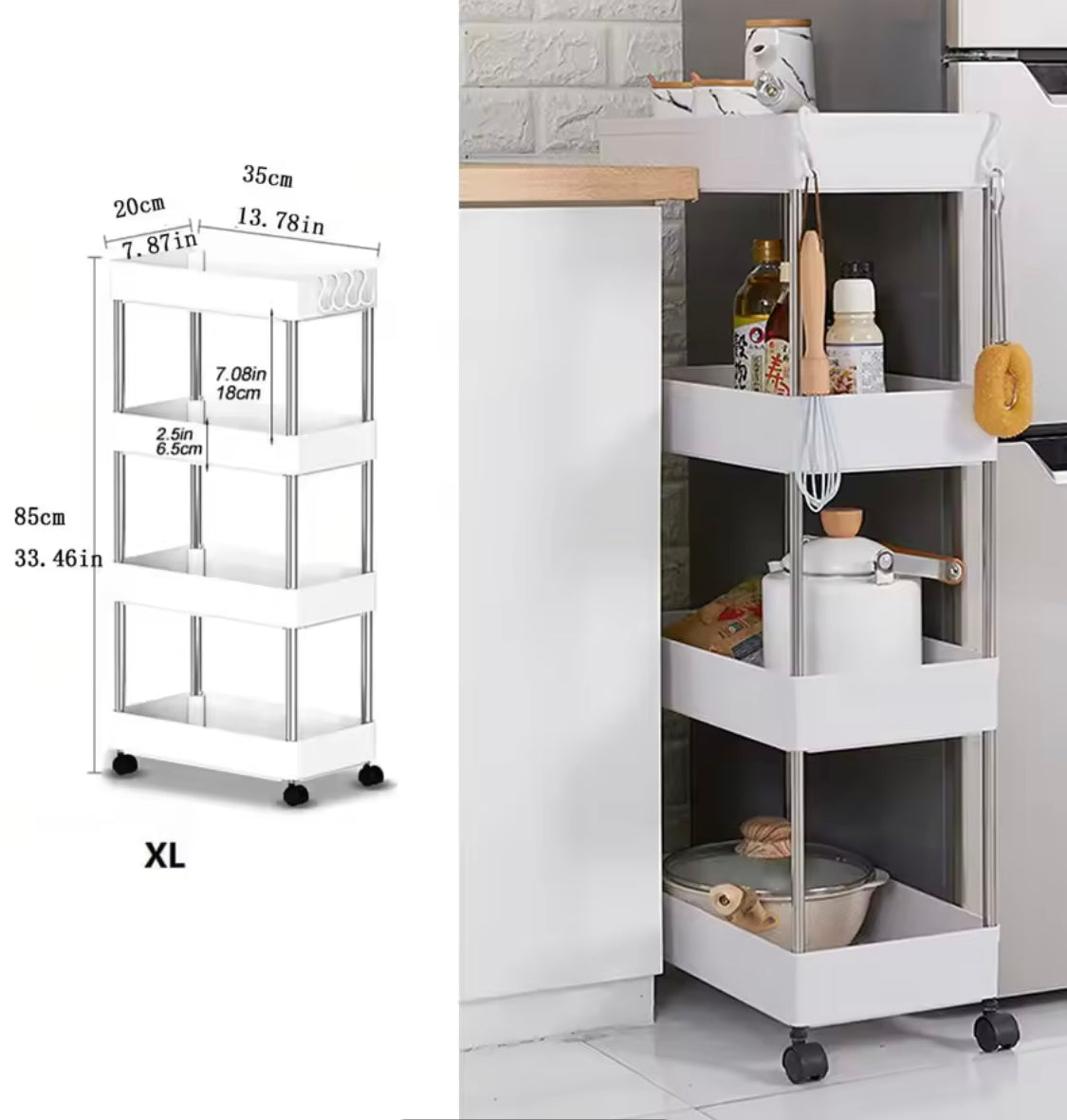 4 Layer Rolling Utility Cart, Bathroom And Kitchen Storage Rack With Wheels, Movable Kitchen Corner Trolling