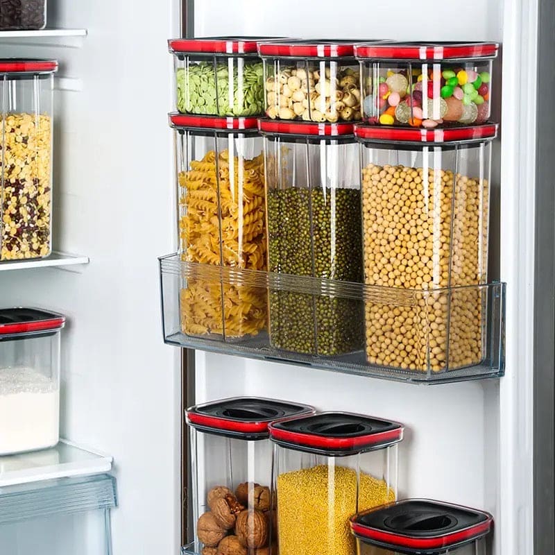 Spiral Button Sealed Container,  Plastic Food Storage Container, Kitchen Organizer Jars Box, Multi Capacity Grain Storage Box, Kitchen Snacks Dry Plastic Fresh Keeping Tank,  Acrylic Condiment Seasoning Set