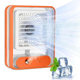 Mini Desktop Air Cooler Fan with Mist Spray & LED Light – Rechargeable USB Cooling Fan
