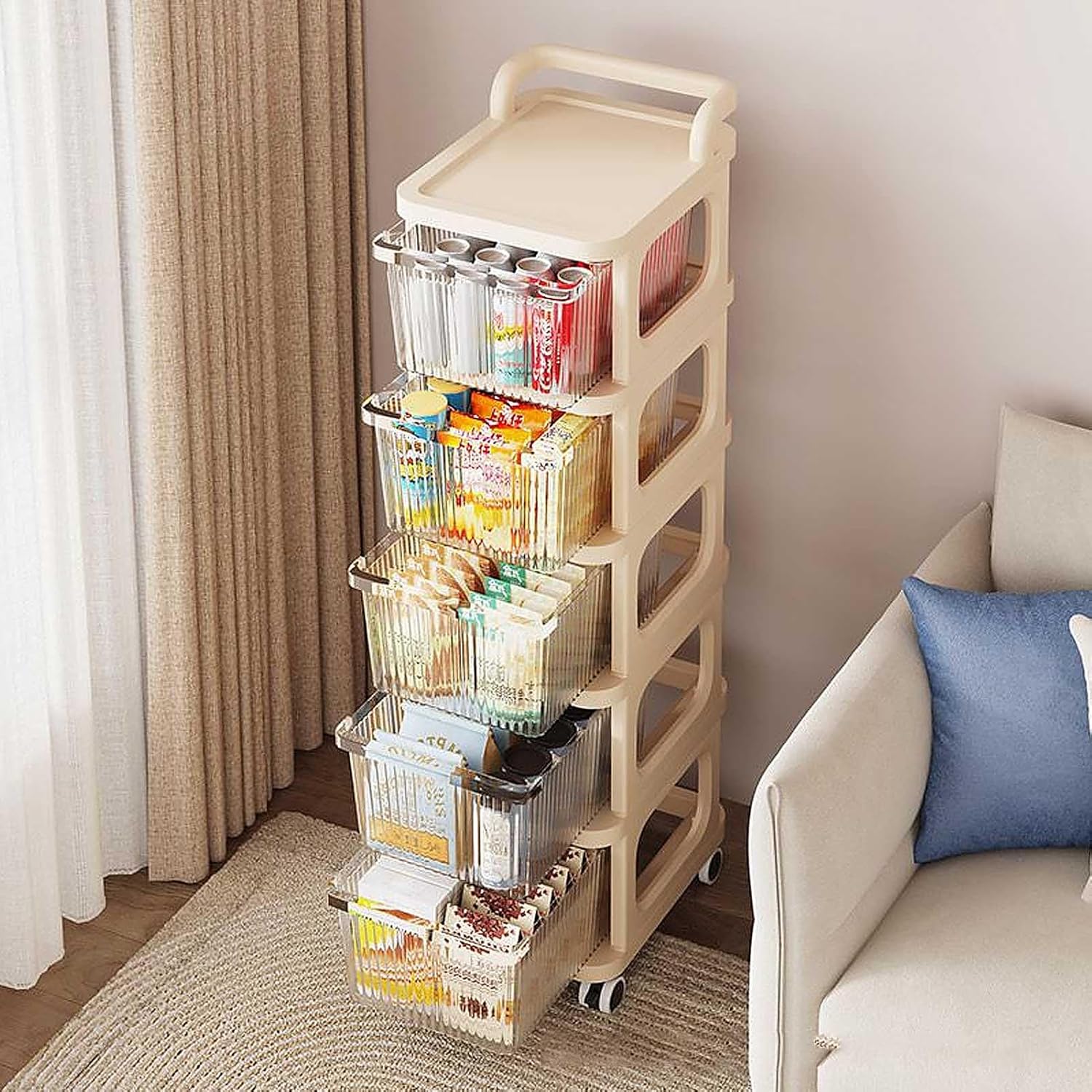5-Tier Rolling Storage Cart with Drawers | Multipurpose Organizer on Wheels for Home, Office & Beauty Storage