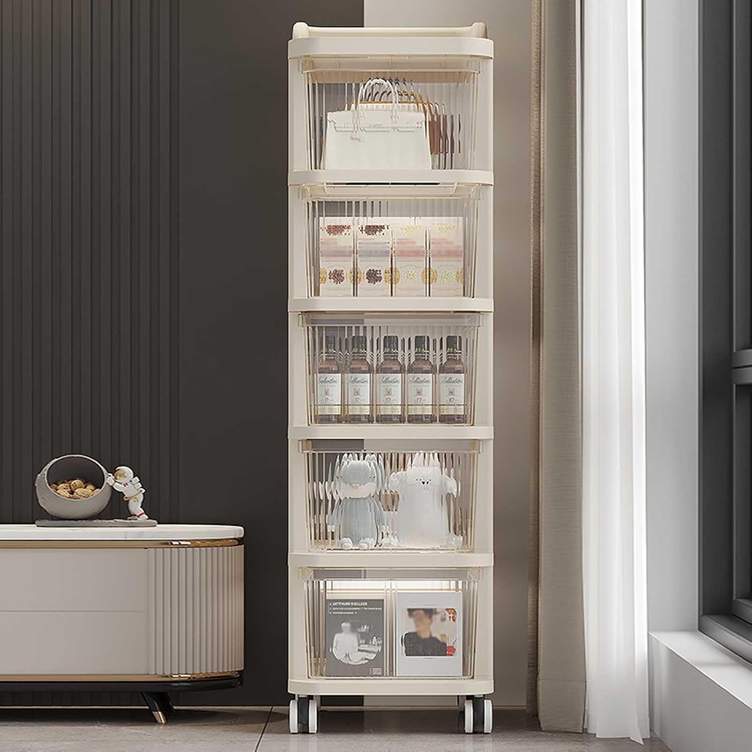 5-Tier Rolling Storage Cart with Drawers | Multipurpose Organizer on Wheels for Home, Office & Beauty Storage