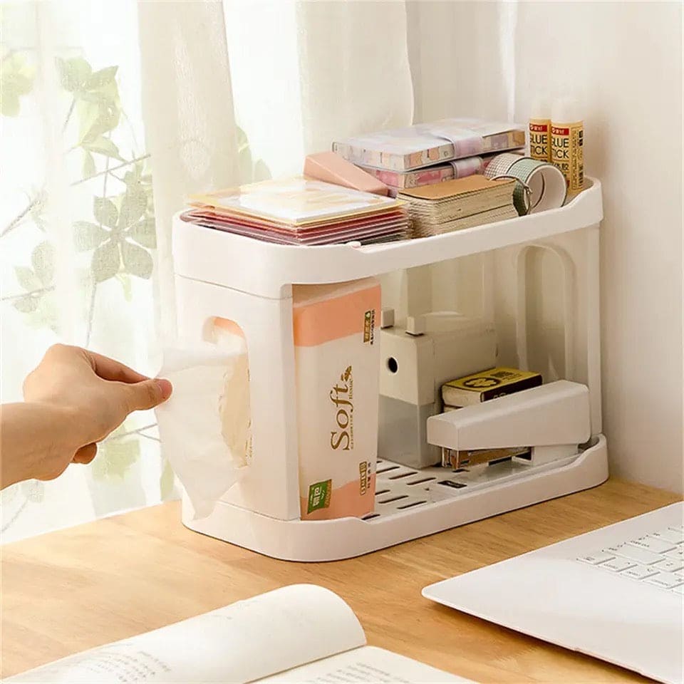 Plastic Desk Shelf, Multifunctional Double Layer Shelve, Multipurpose Kitchen Bathroom Standing Slim Rack, Vertical  Bathroom Countertop Organizer, Countertop Corner Storage Rack