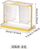 Acrylic Double Cutlery Holder With Metal Stand, Luxury 2 Grid Cutlery Holder, Stylish Cutlery Holder With Metal Stand