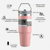 900ML Vacuum Insulated Stainless Steel Travel Tumbler with Straw Lid & Handle