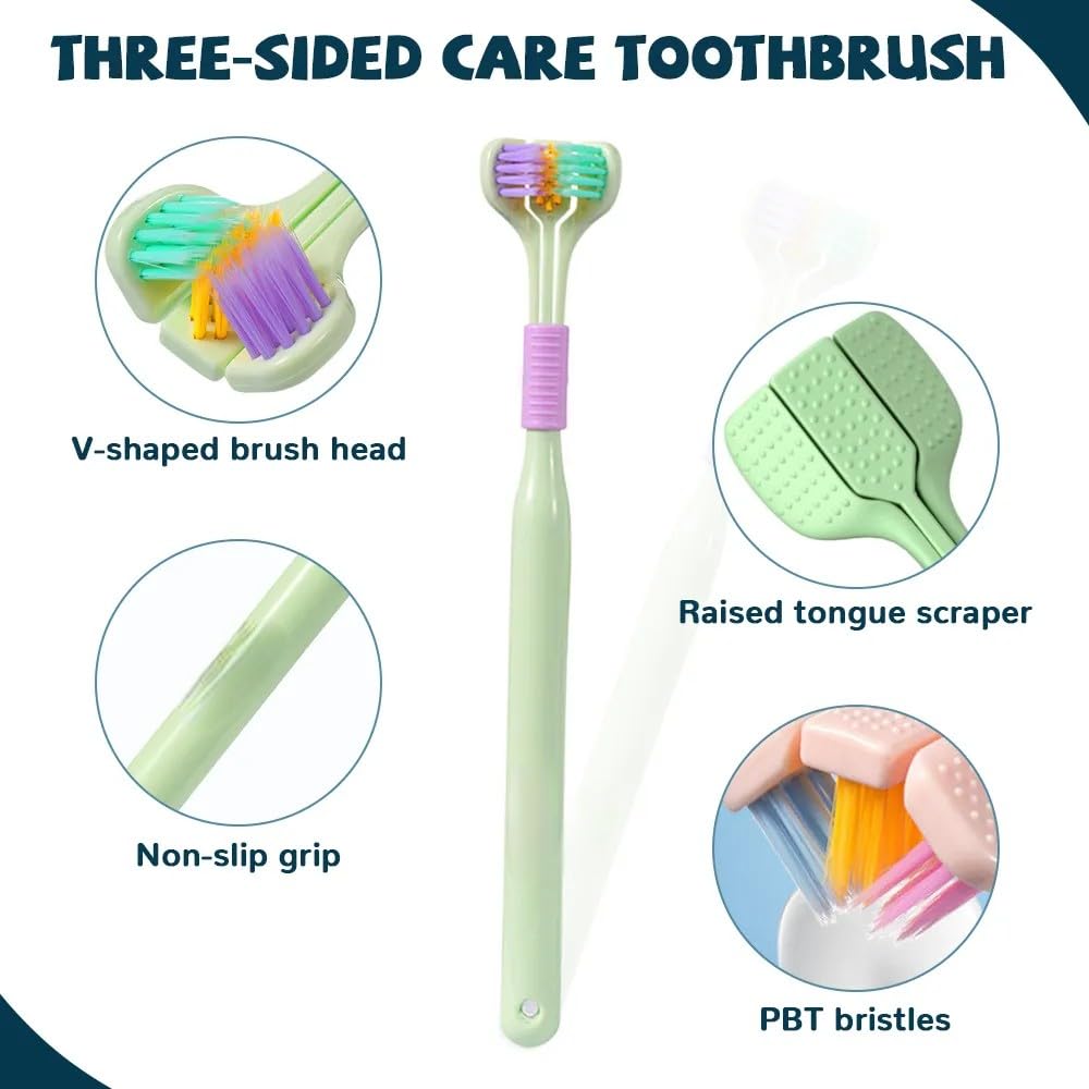 3-Sided Care Toothbrush for Kids & Adults – Soft Bristle 360° Deep Cleaning Toothbrush with Tongue Cleaner