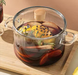 Durable Cooking Glass Pot With Lid, Dual Handles Glass Simmer Pot, Heat Resistant Transparent Cookware, Kitchen Cooking Tool
