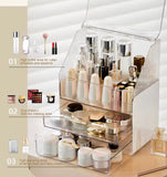Transparent Desk Makeup Organizer Box With Drawers, Desktop Perfume Organizer, Waterproof Cosmetic Storage Box With Drawer, Large Capacity Makeup Storage Case