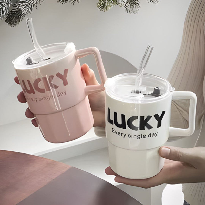 380ml Insulated Cup With Straw, Vacuum Insulated Coffee Mug with Straw, Double Wall Vacuum Tumbler, Stainless Steel Coffee Tumbler