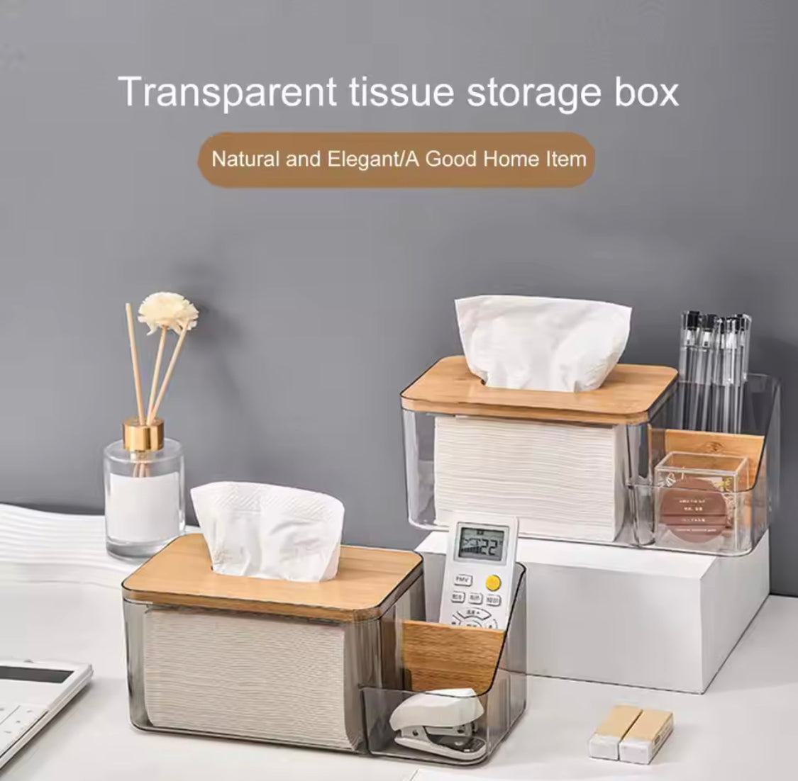 Acrylic Tissue Box With Wooden Cover, Tissue Box With Remote Holder, Kitchen Room Napkins Organizer