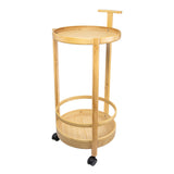 2 Tier Bamboo Rolling Serving Trolley, Multi Purpose Kitchen & Dining Cart, Dining Table Serving Trolley, Wooden Rolling Food Serving Cart
