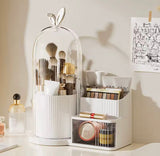 360 Rotating Makeup Organizer With Dustproof Cover, Multi Layer Cosmetic Storage Box with Drawer, Cage Shape Brush Organizer, Lipstick and Eyebrow Pencil Holder