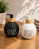 2pcs Bathroom Hand Soap Dispenser With Bamboo Tray, Kitchen Dish Soap Dispenser, Empty Facial Cleanser Refillable Bottle, Hand Sanitizer Press Subpack Bottle