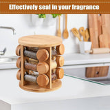 360° Rotating Wooden Spice Jar Organizer, Round Shape Kitchen Masala Rack with Jars Set, Spice Jar Stand, Kitchen Storage Organizer
