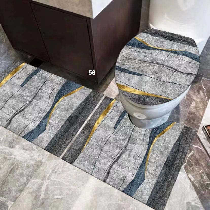 Set Of 3 Bathroom Mat, U-Shaped Contour Mat and Toilet Seat Cover ,Toilet Anti Slip Absorbent Rug, Pebbles Bathtub Decor Carpet, Soft Non Slip Cobblestone Mat, Memory Foam Pebble Shower Mat, Quick Drying Bathroom Mat