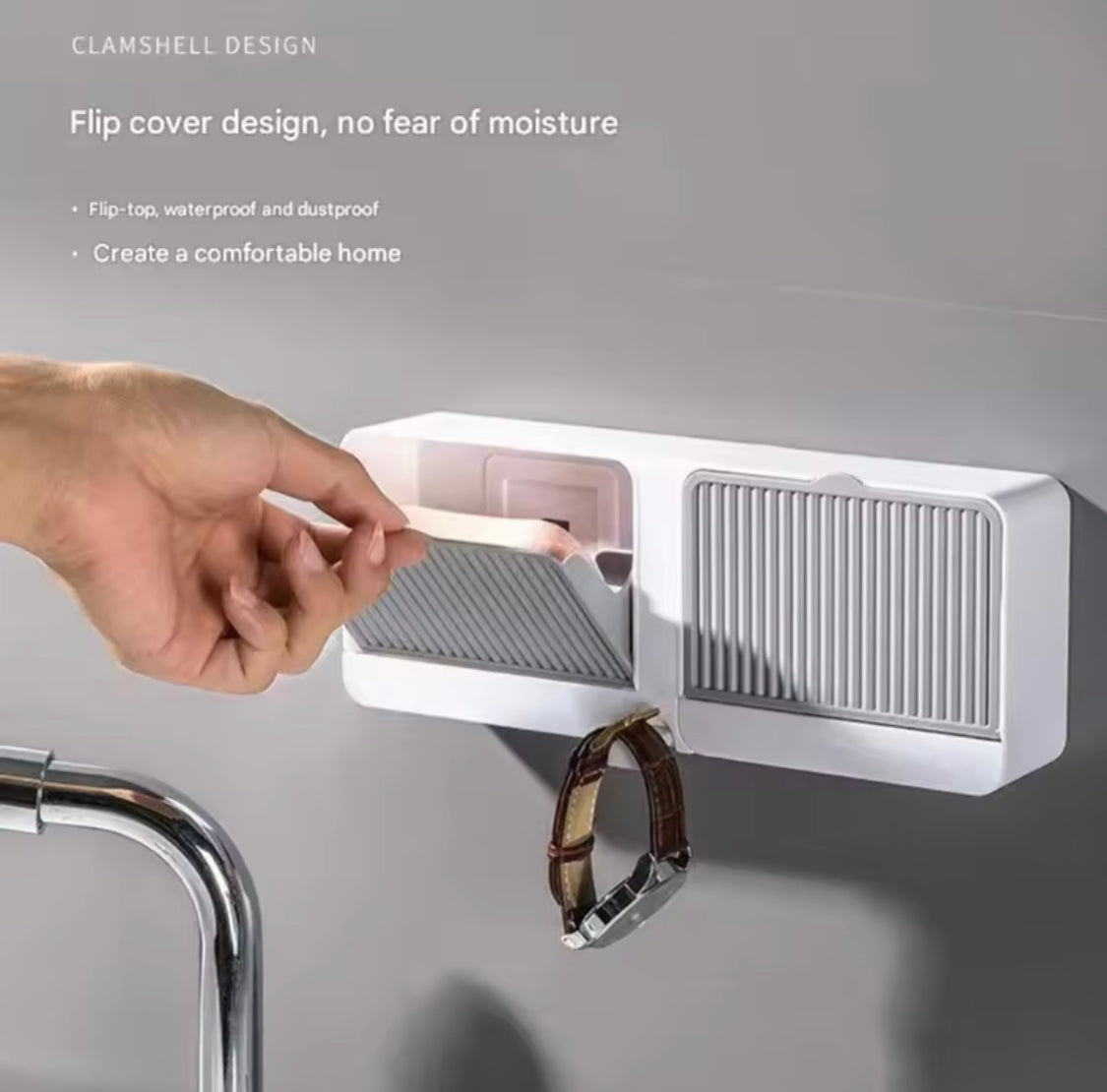Wall Mounted Double Grid Soap  Holder With Drain Tray, Multifunctional Punch Free Vertical Soap Box, Self Adhesive Waterproof Soap Organizer