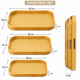 3pcs Bamboo Serving Tray Set,     Bamboo Serving & Display Tray Set,     Woven Design Bamboo Serving Trays, Natural Bamboo Breakfast & Serving Tray Set