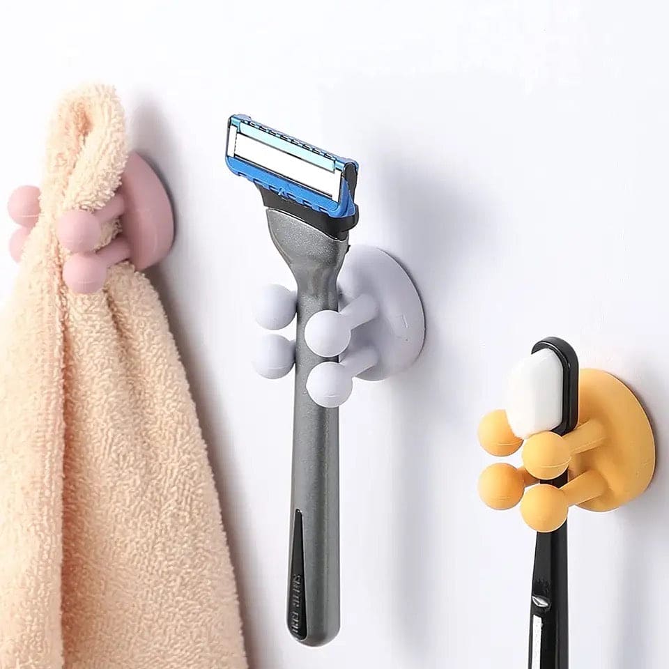 Silicon Utility Hook, Four legs elastic Hook Multifunctional Plug Holder, Self Adhesive Single Toothbrush Hook,  Bathroom Kitchen Seamless Hanger, Wall Mounted Sticky Hanging Hook