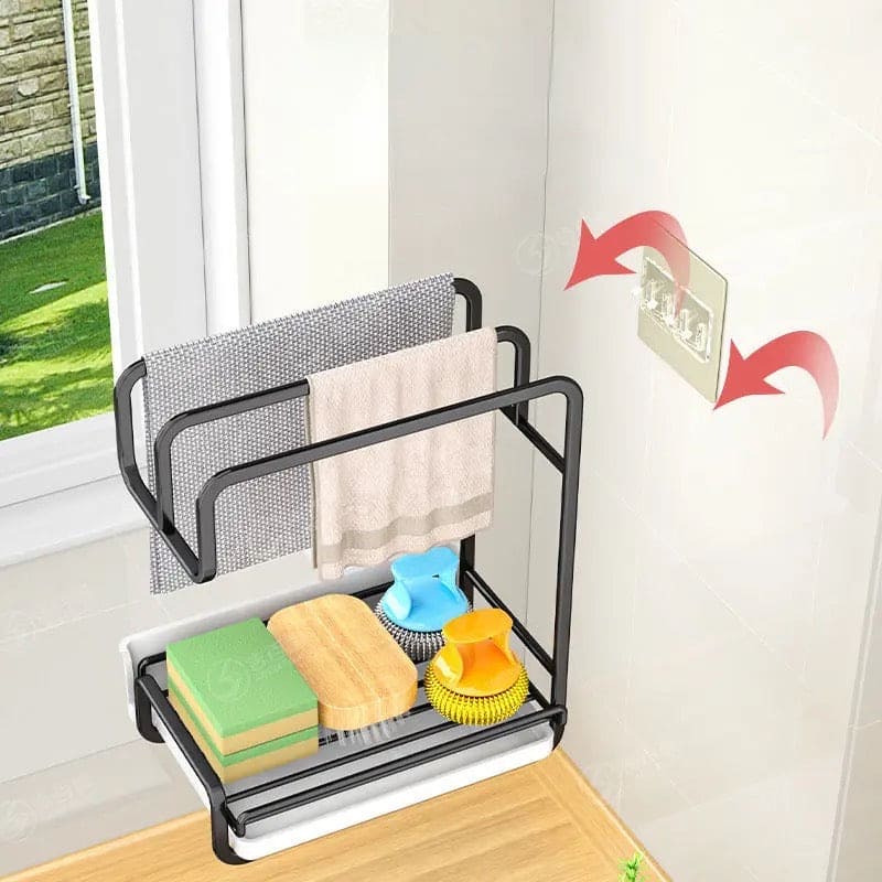 Iron Dishcloth Storage Rack, Creative Fabric Kitchen Rack, Wall Mounted Iron Shelf, Countertop Multifunctional Towel Rack, Wrought Iron Rag Basket, Sink Sponge Drain Rack