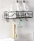 Wall Mounted Bathroom Hanging Shelf, Iron Shampoo Holder, Wall Mounted Floating Rack With Hooks, Bathroom Shower Storage Rack