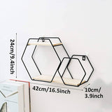 Double Layer Hexagonal Wall Floating Shelf, Nordic Style Hexagon Wall Shelf, Wall Mounted Rack for Books