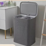Foldable Laundry Basket With Lid, Dual Compartment Laundry Basket, Dirty Clothes Basket With Lid