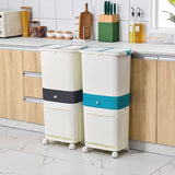 3 In 1 Kitchen Waste Bin Organizer, 2 Layers Garbage Container With Wheels, Smart Dual Trash Bin with Storage Drawer, Multi Layer Kitchen Dustbin, Rolling Kitchen Trash Bin with Drawer, Dual Compartment Waste Sorting Bin