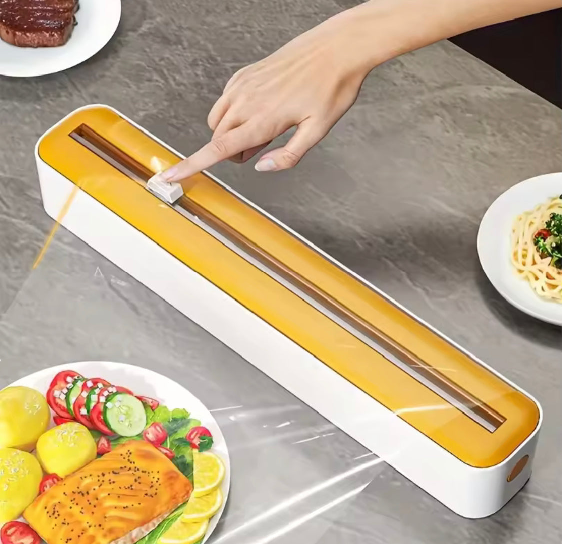 Reusable Food Wrap Cling Film With Cutter, Multipurpose Plastic Wrap Cutter, Wall Film Dispenser, Plastic Wrap Dispenser with Slide Cutter, Kitchen Organizer